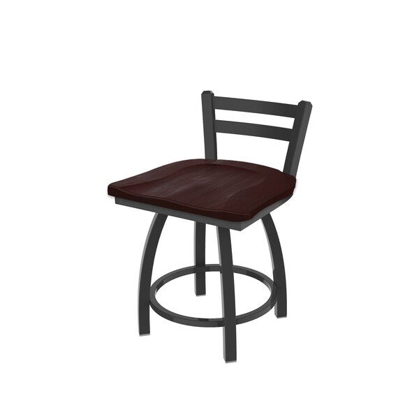 18" Low Back Swivel Vanity Stool, Pewter Finish, Dark Cherry Maple Seat
